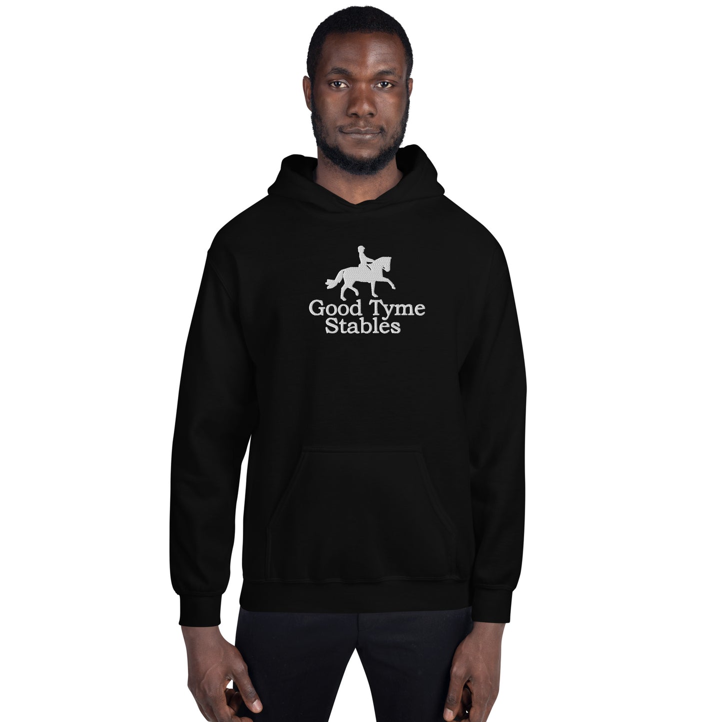 Adult Traditional Hoodie "GOOD TYME STABLES" Embroidered in Classic White
