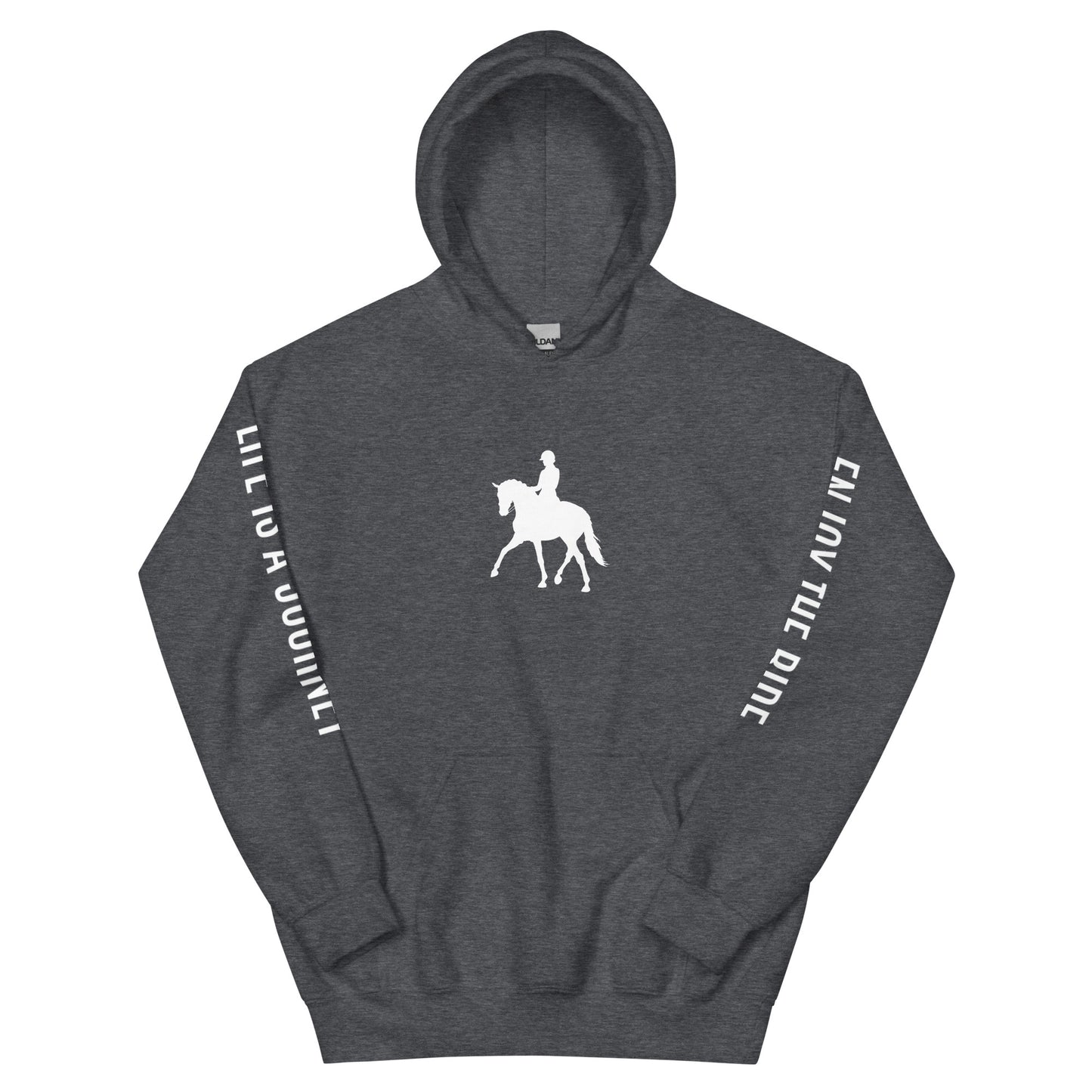 Adult Traditional Hoodie "LIFE IS A JOURNEY" Equestrian in Classic White on Basic Black, French Navy or Storm Grey
