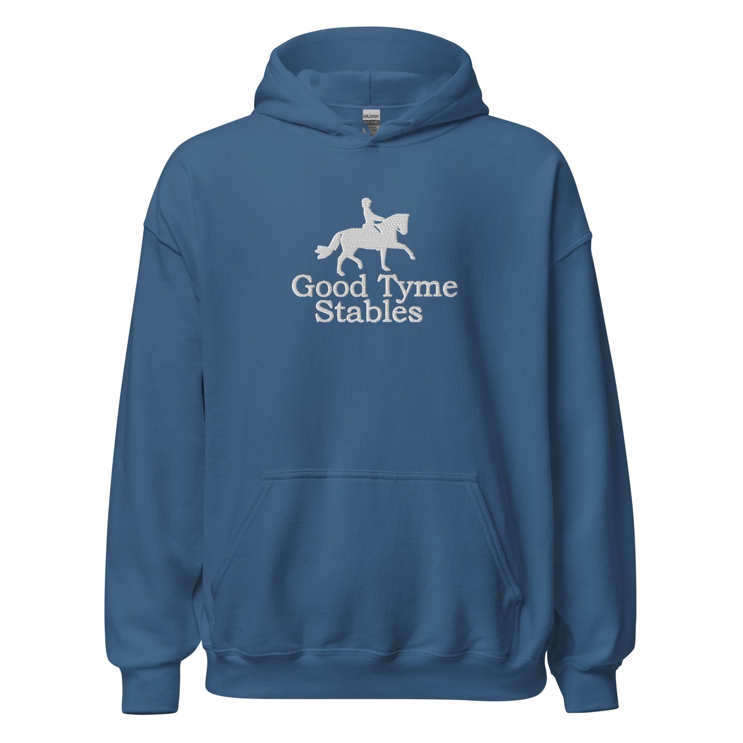 Adult Traditional Hoodie "GOOD TYME STABLES" Embroidered in Classic White