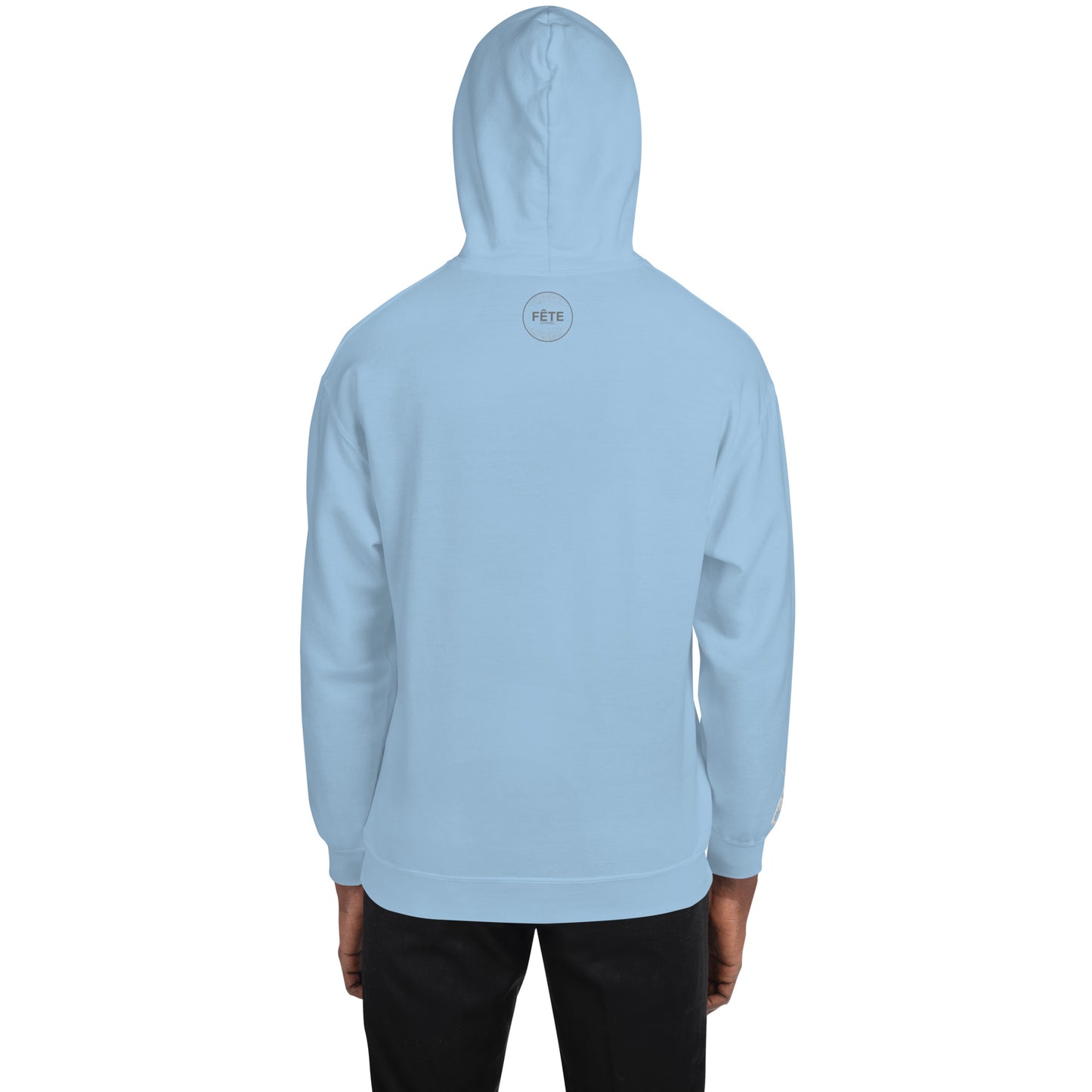 Adult Traditional Hoodie "NO 'PAGNE NO GAIN" Embroidered in Storm Grey & Classic White on Light Blue or Light Pink