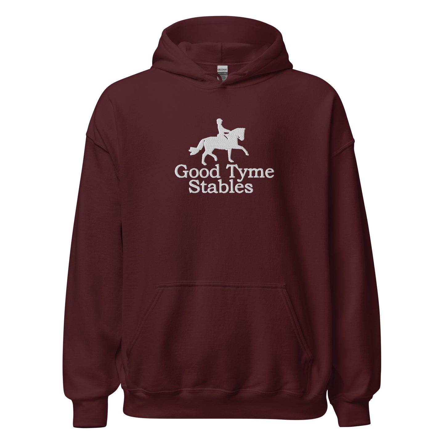Adult Traditional Hoodie "GOOD TYME STABLES" Embroidered in Classic White