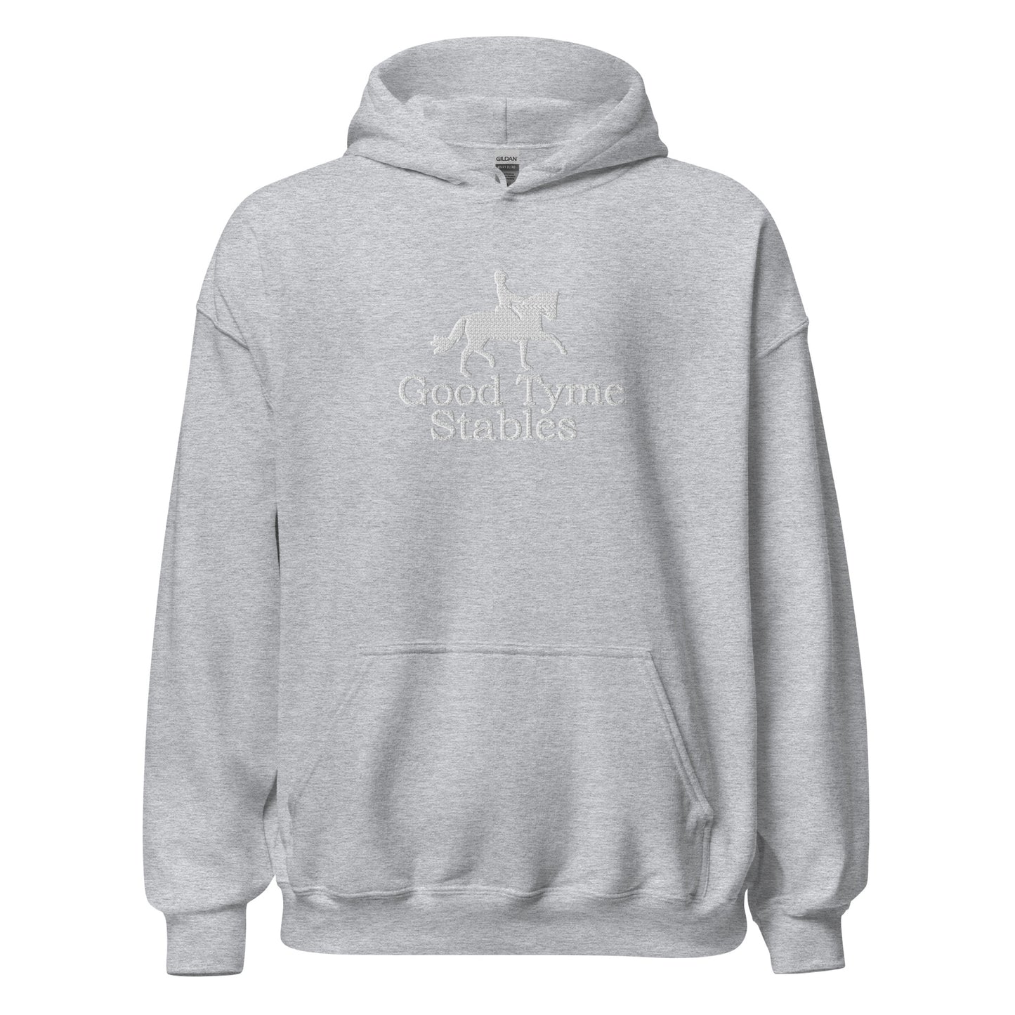 Adult Traditional Hoodie "GOOD TYME STABLES" Embroidered in Classic White