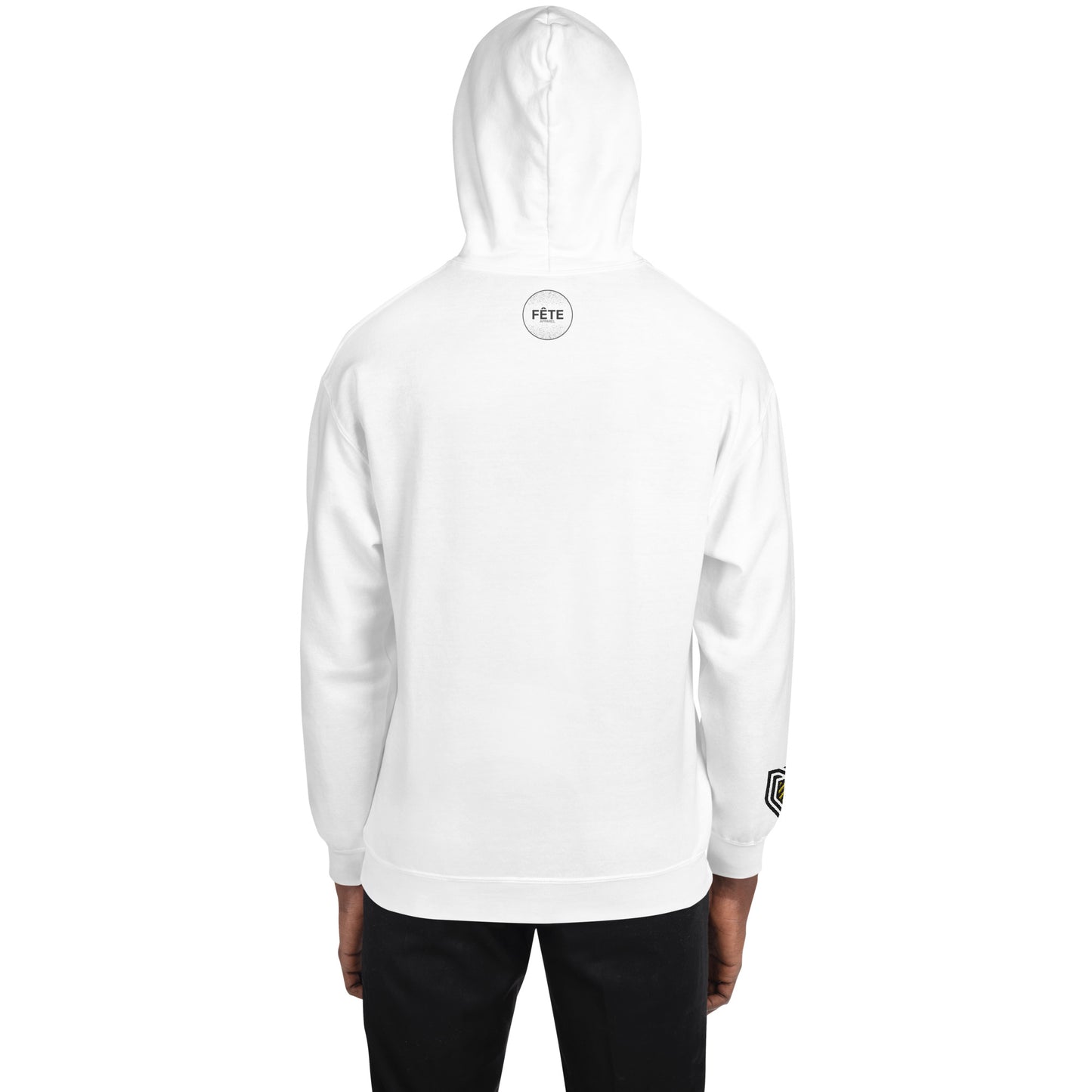 Adult Traditional Hoodie "PRECISION EARTHWORKS INC" Embroidered in Basic Black & Gold on Classic White with Custom Wrist Accent