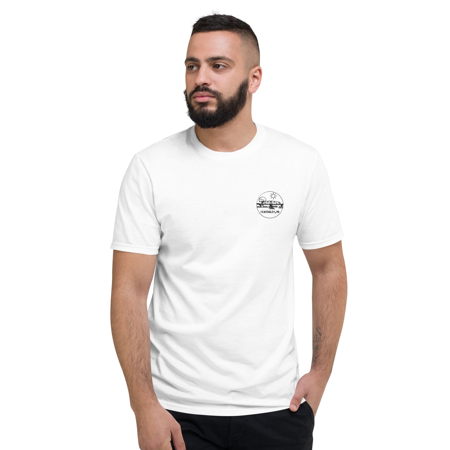 Men's T-Shirt "HEADINGLEY, MB" Embroidered in Basic Black on Classic White