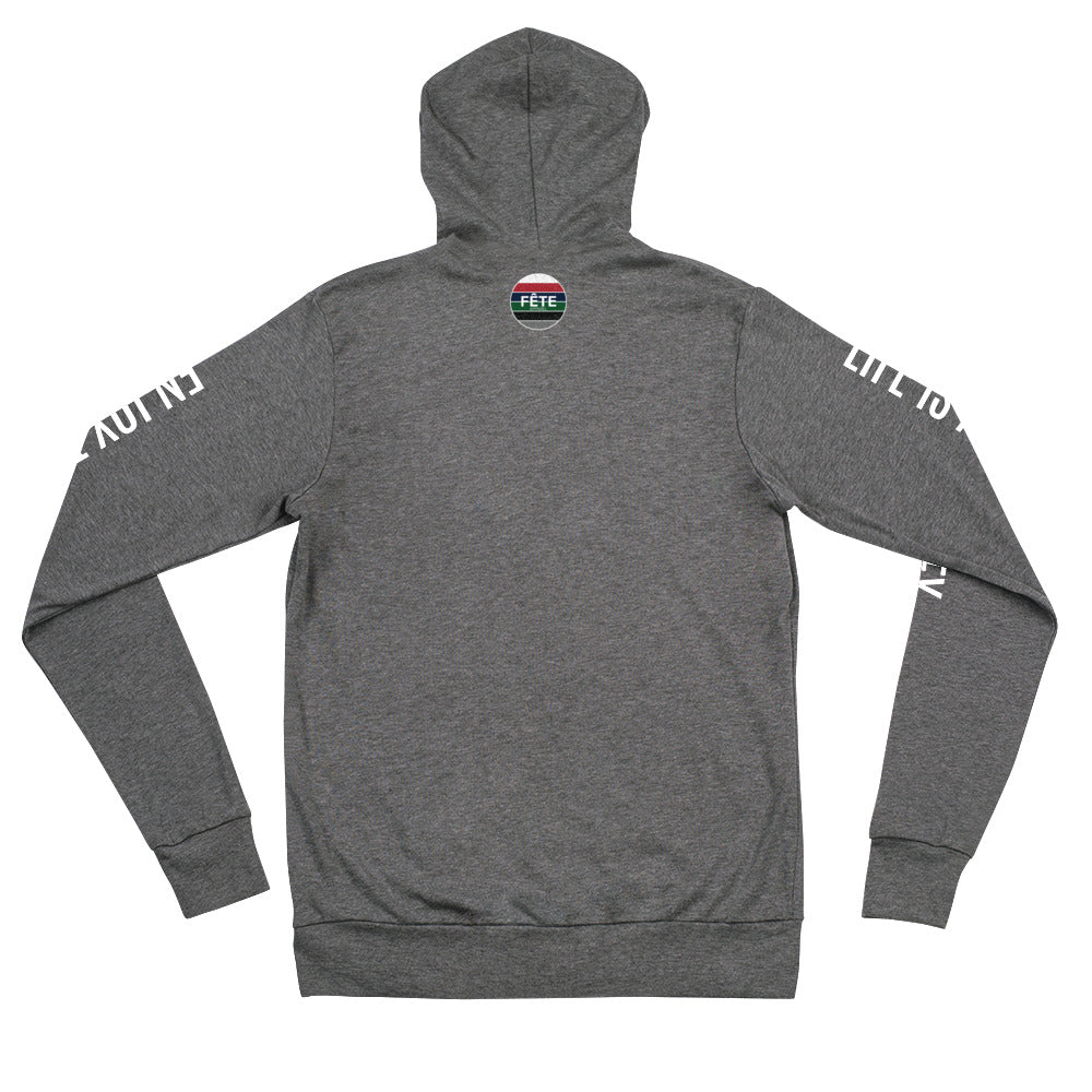 Adult Zip-Up Hoodie "LIFE IS A JOURNEY" in Classic White on Basic Black or Light Grey
