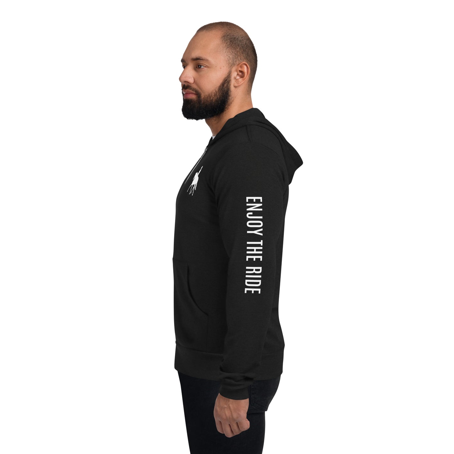 Adult Zip-Up Hoodie "LIFE IS A JOURNEY" in Classic White on Basic Black or Light Grey