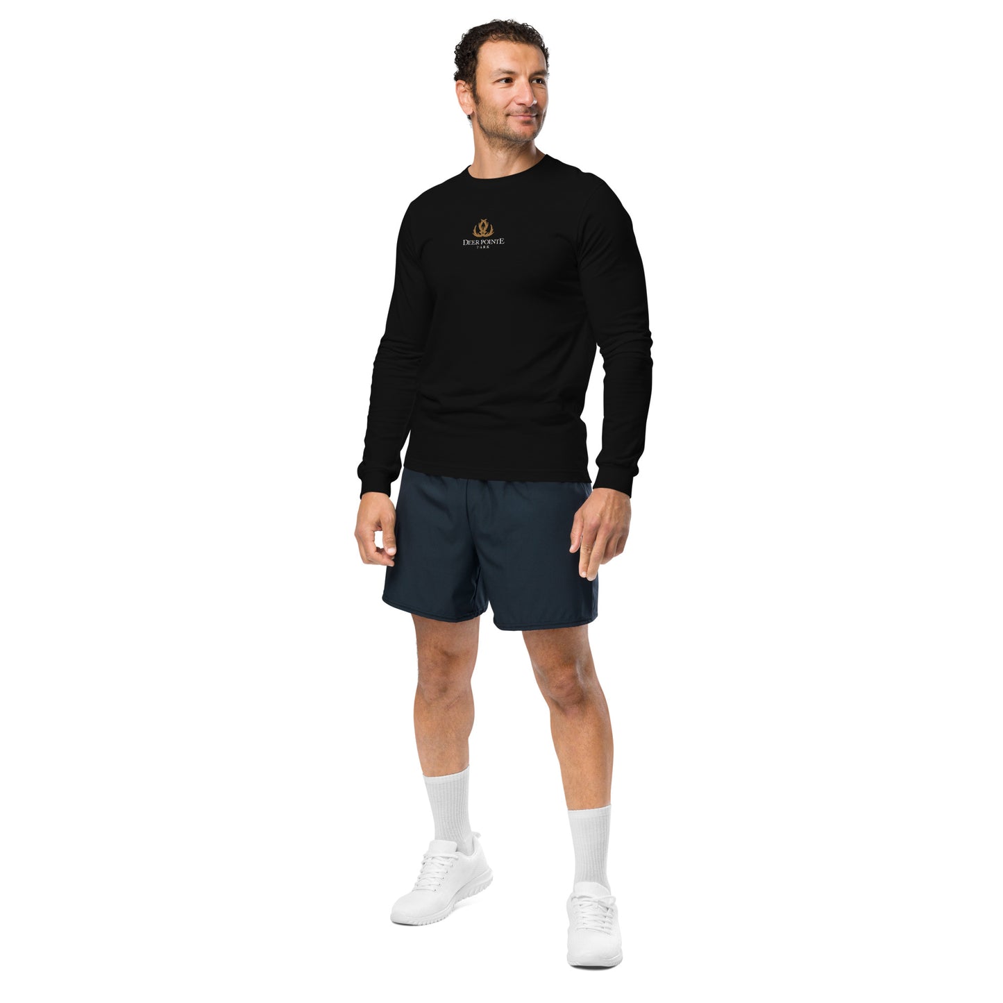 Adult Long-Sleeved Shirt "DEER POINTE PARK" Embroidered in Classic White & Old Gold on Basic Black