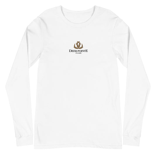Adult Long-Sleeved Shirt "DEER POINTE PARK" Embroidered in Basic Black & Old Gold on Classic White