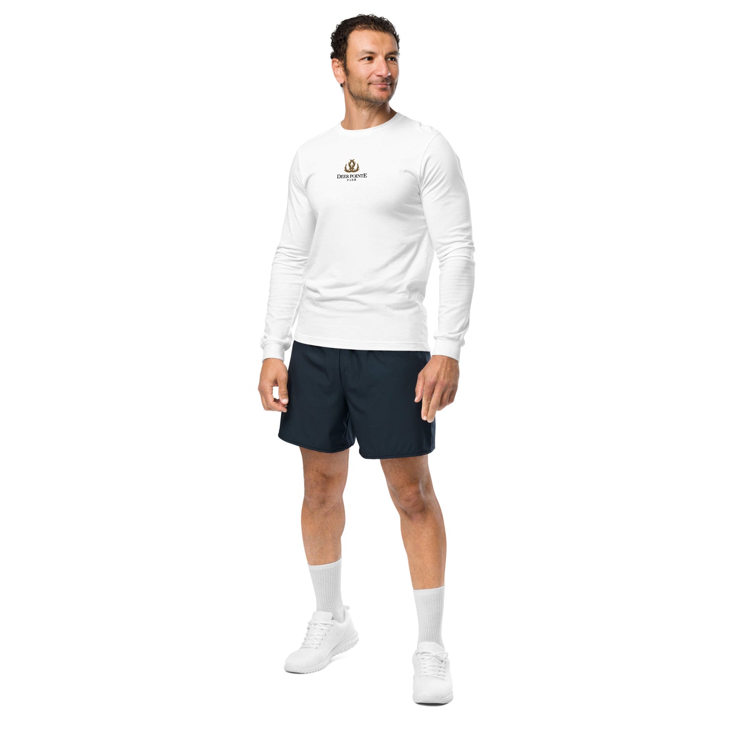 Adult Long-Sleeved Shirt "DEER POINTE PARK" Embroidered in Basic Black & Old Gold on Classic White