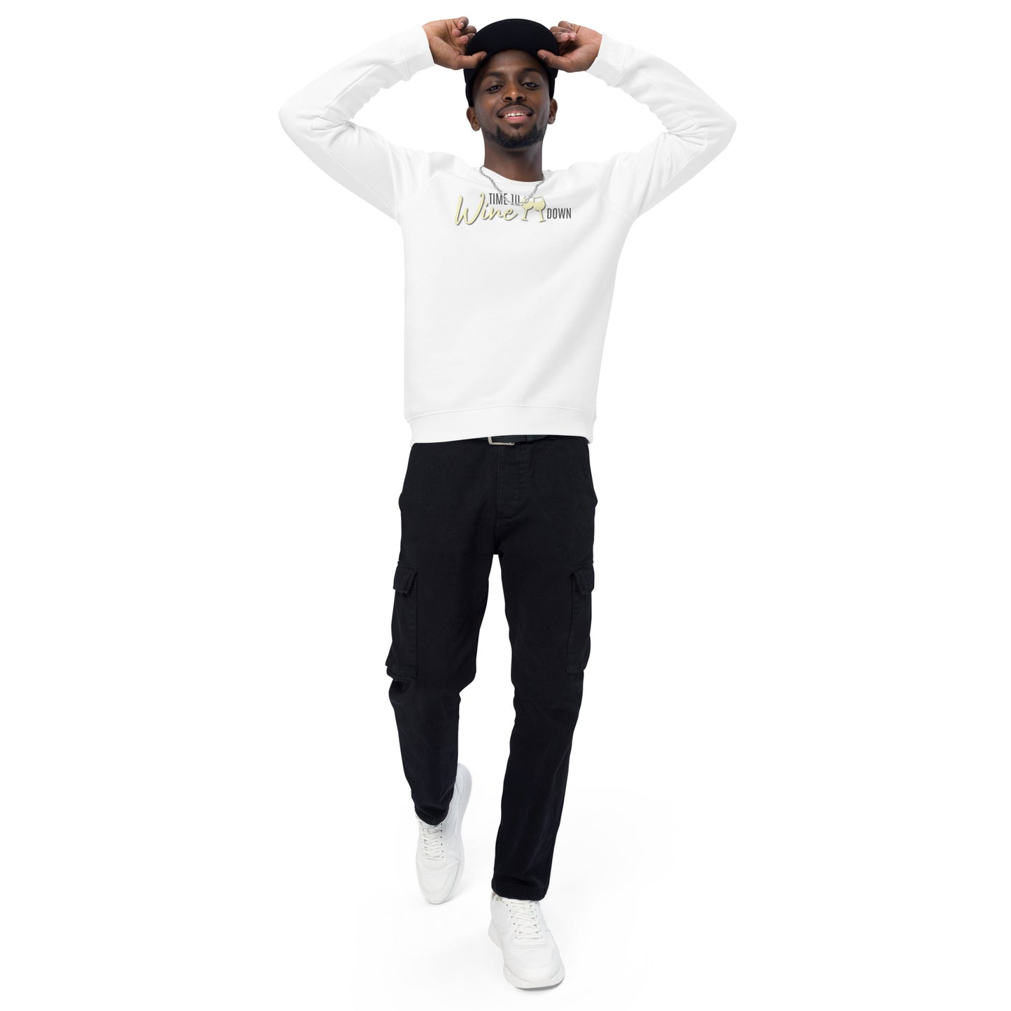 Adult Raglan Sweatshirt "TIME TO WINE DOWN" in Frozen Lemonade & Storm Grey on Classic White