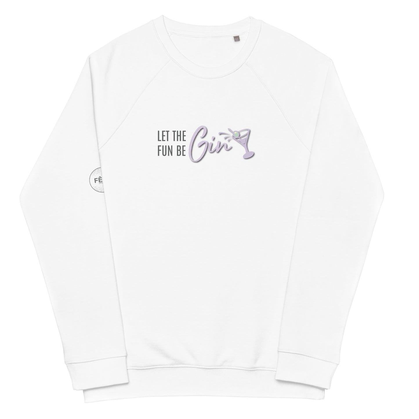 Adult Raglan Sweatshirt "LET THE FUN BE GIN" in Grape Taffy & Storm Grey on Classic White