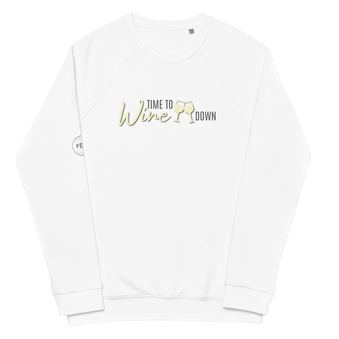 Adult Raglan Sweatshirt "TIME TO WINE DOWN" in Frozen Lemonade & Storm Grey on Classic White