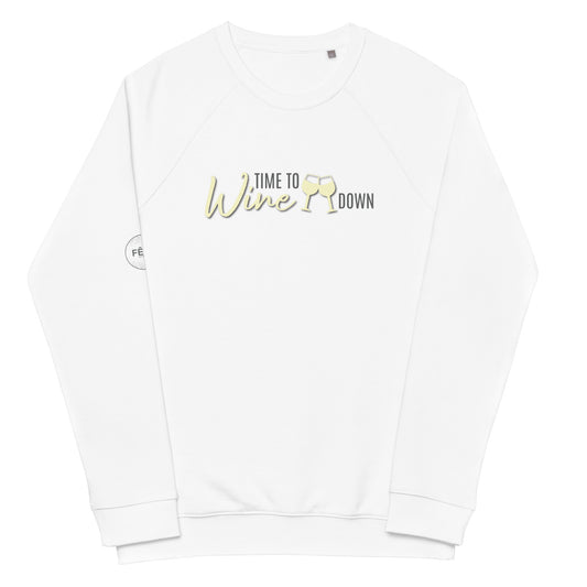 Adult Raglan Sweatshirt "TIME TO WINE DOWN" in Frozen Lemonade & Storm Grey on Classic White