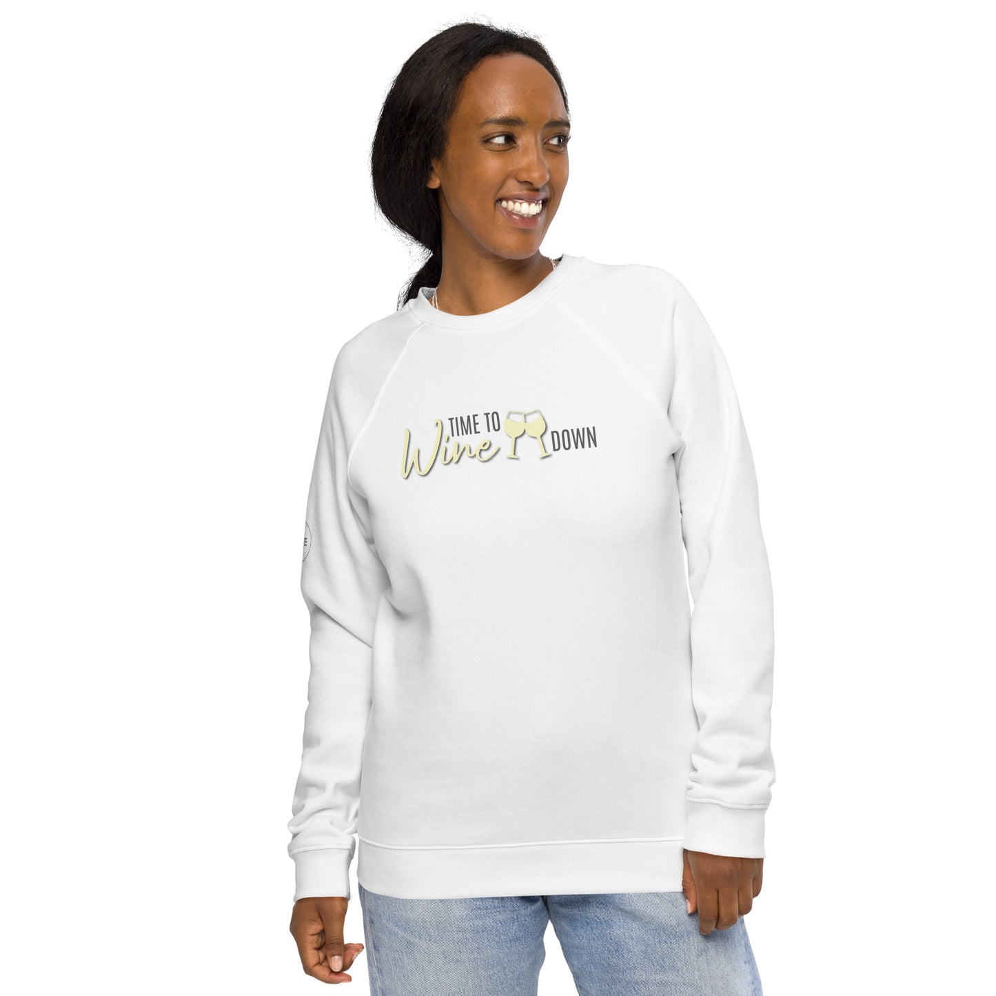 Adult Raglan Sweatshirt "TIME TO WINE DOWN" in Frozen Lemonade & Storm Grey on Classic White