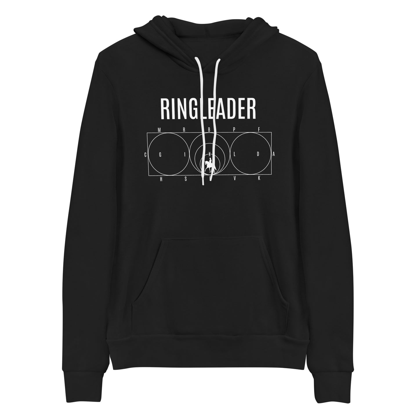 Adult Hoodie "RINGLEADER" Dressage Arena in Classic White on Basic Black