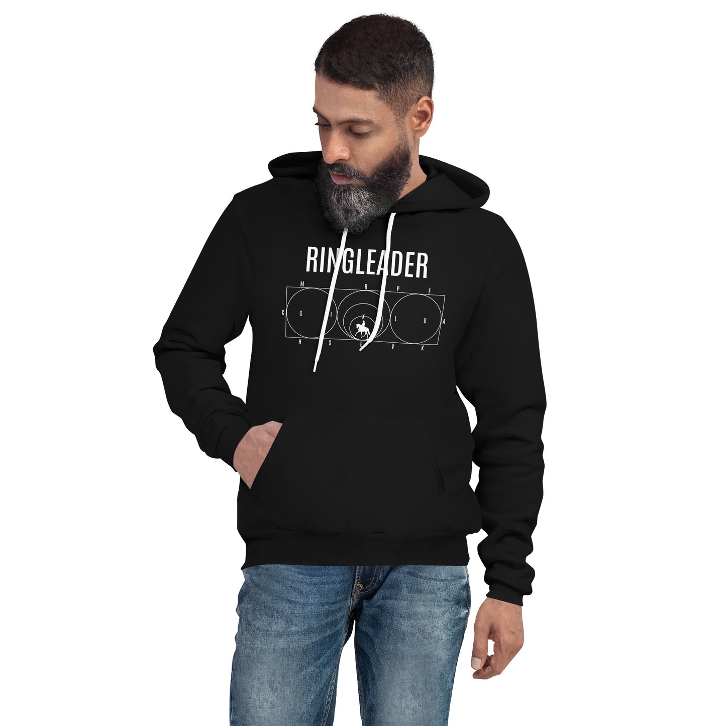 Adult Hoodie "RINGLEADER" Dressage Arena in Classic White on Basic Black
