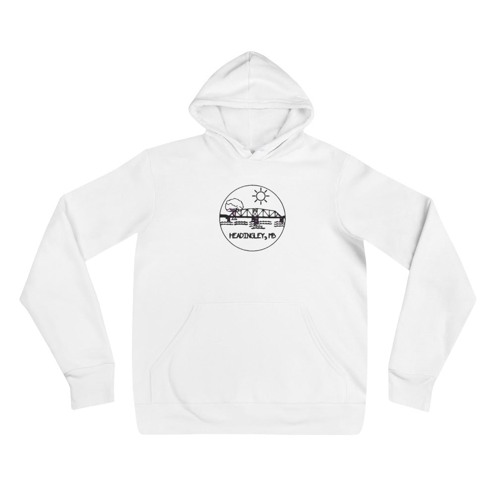 Adult Hoodie "HEADINGLEY, MB" Embroidered in Basic Black on Classic White