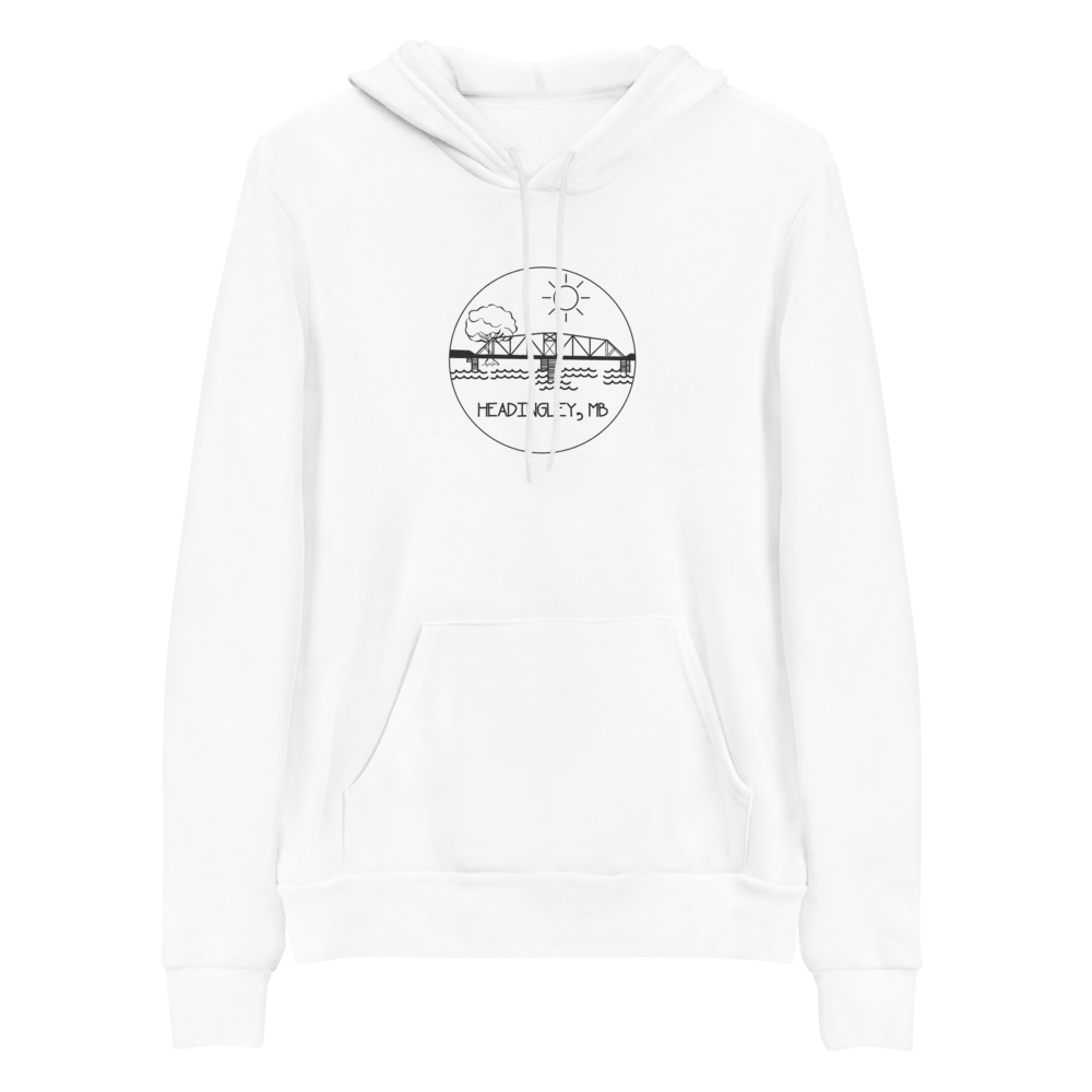 Adult Hoodie "HEADINGLEY, MB" Embroidered in Basic Black on Classic White