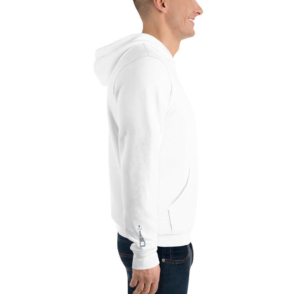 Adult Hoodie "PAIRS WELL WITH CHAMPAGNE" Embroidered in Storm Grey on Classic White