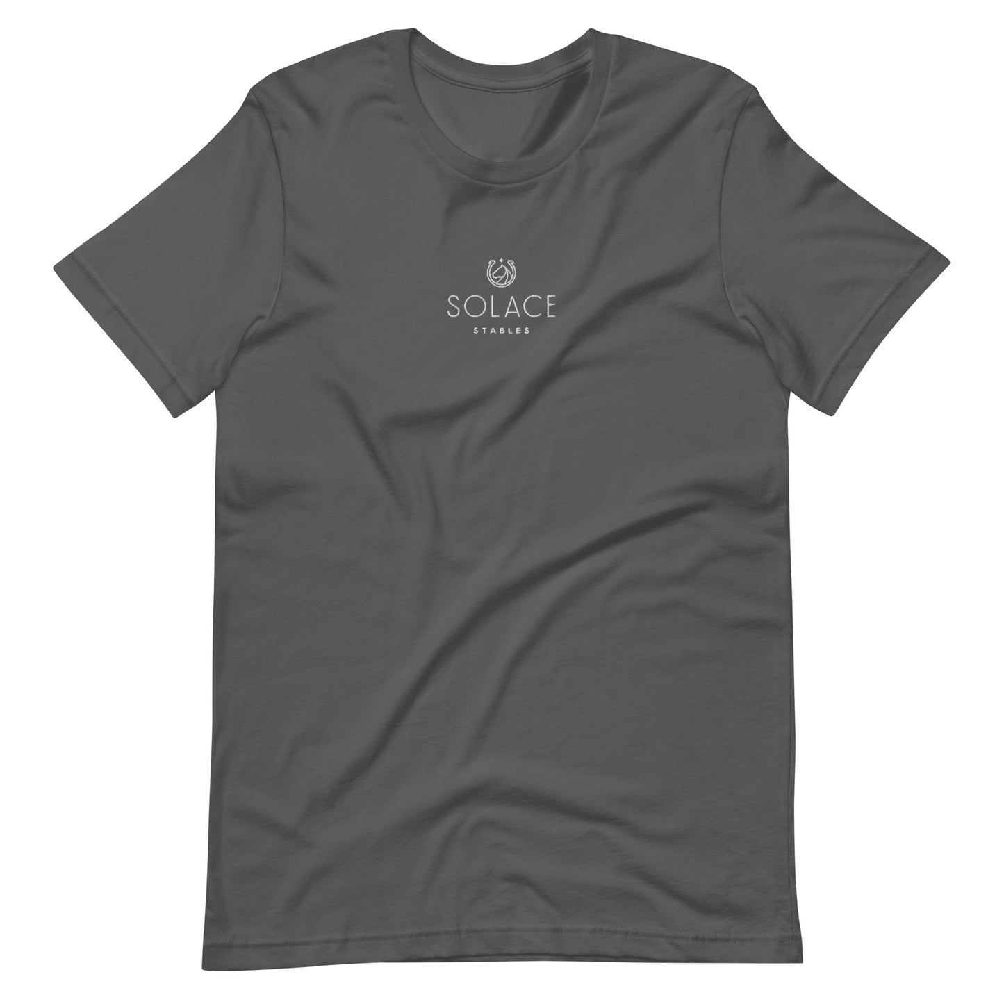 Adult T-Shirt "SOLACE STABLES" Embroidered in Classic White on Basic Black, French Navy, Canadian Red, Racing Green or Storm Grey