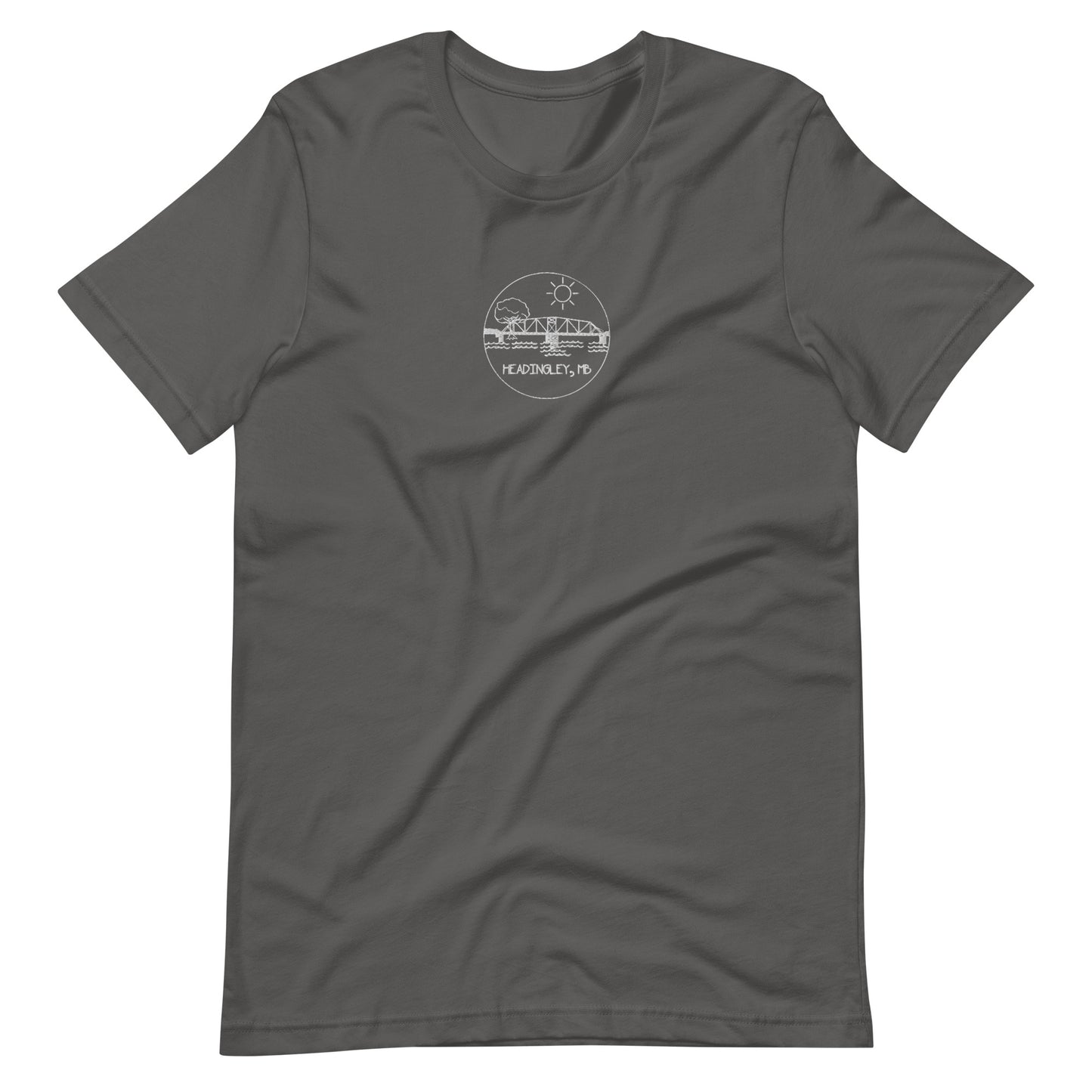 Adult T-Shirt "HEADINGLEY, MB" Embroidered in Classic White on Basic Black, French Navy, Canadian Red, Racing Green or Storm Grey