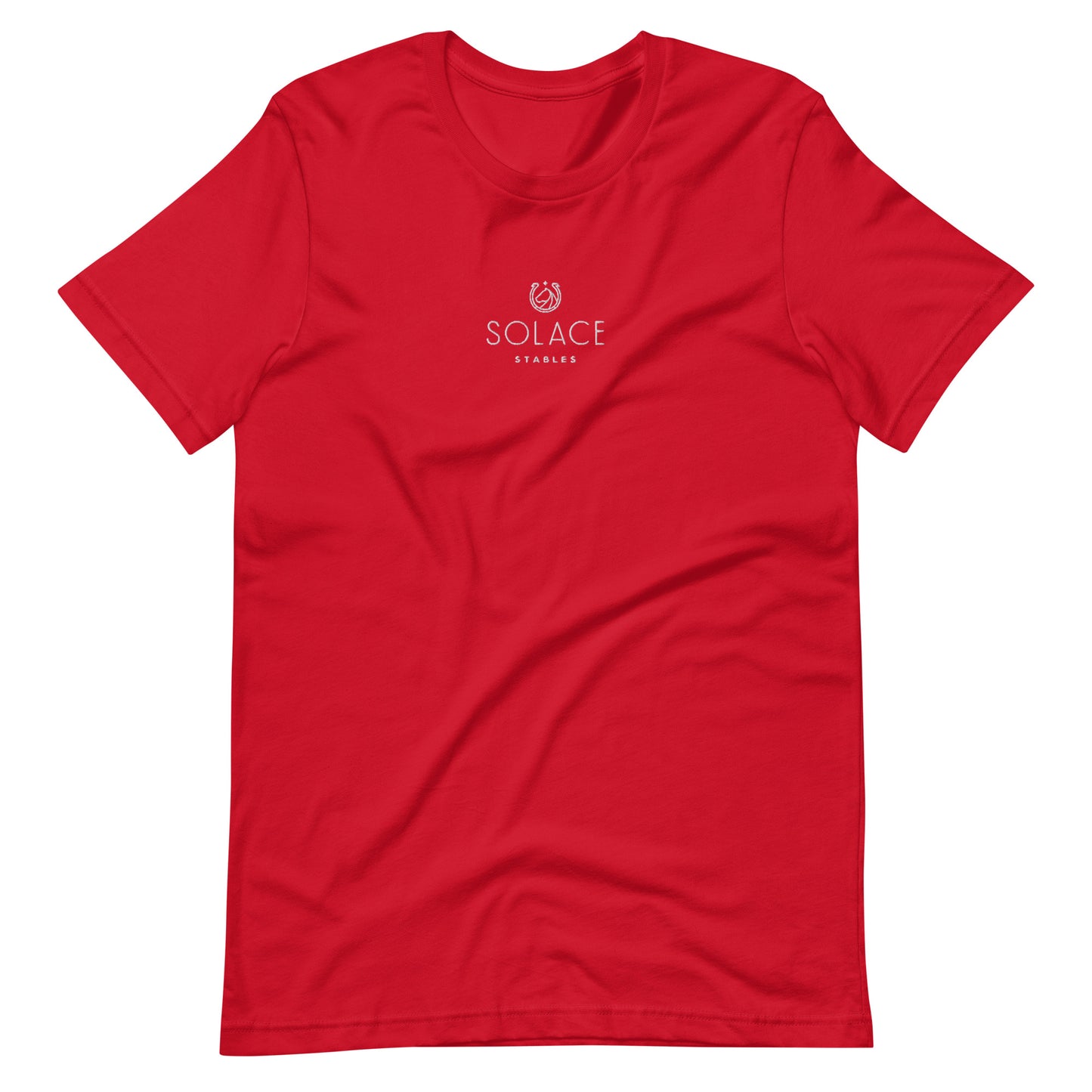 Adult T-Shirt "SOLACE STABLES" Embroidered in Classic White on Basic Black, French Navy, Canadian Red, Racing Green or Storm Grey