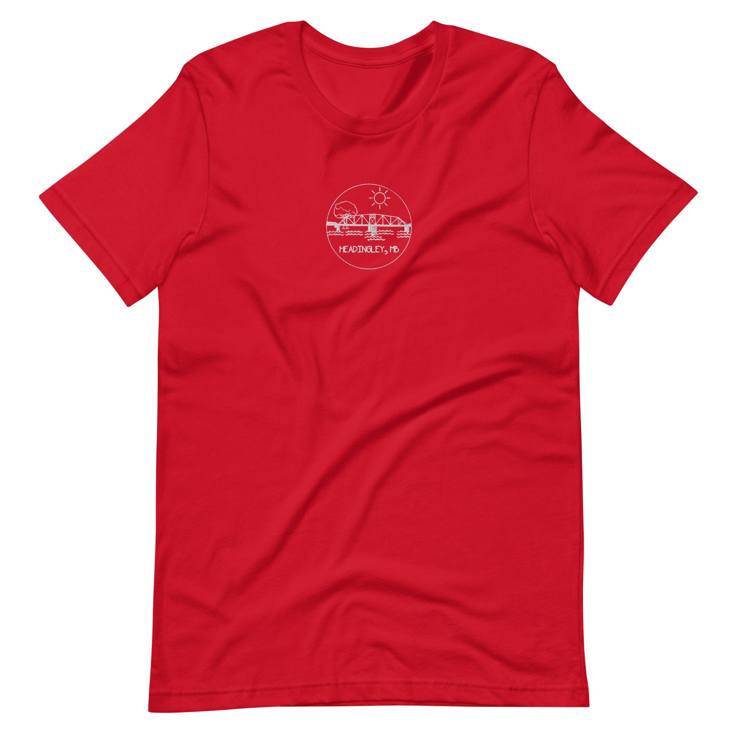 Adult T-Shirt "HEADINGLEY, MB" Embroidered in Classic White on Basic Black, French Navy, Canadian Red, Racing Green or Storm Grey