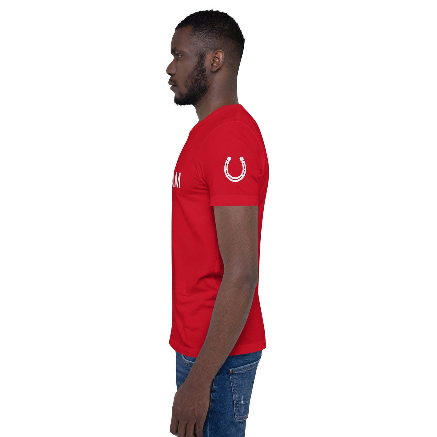 Adult T-Shirt "ON THE EH TEAM" in Classic White on Canadian Red