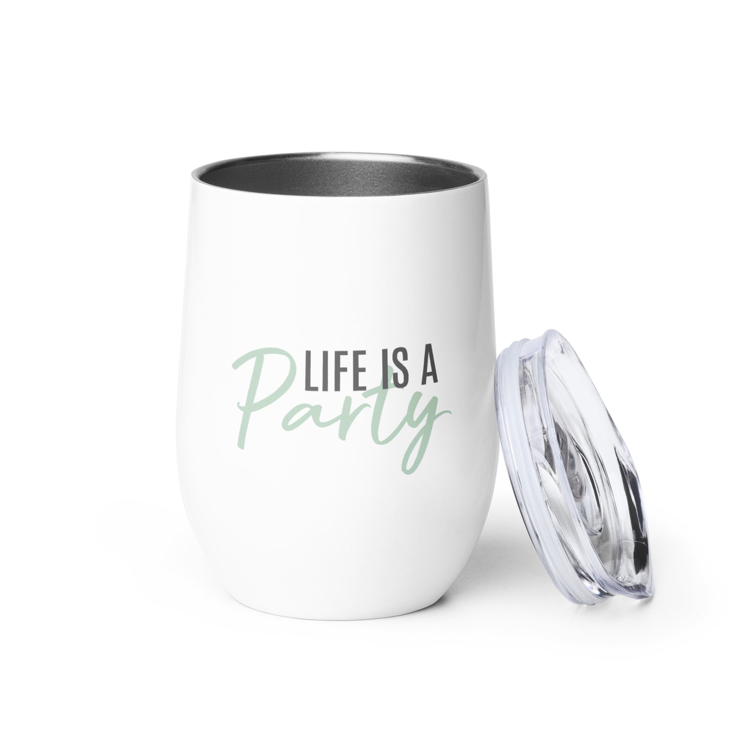 Short Tumbler "LIFE IS A PARTY" in Sour Apple & Storm Grey on Classic White