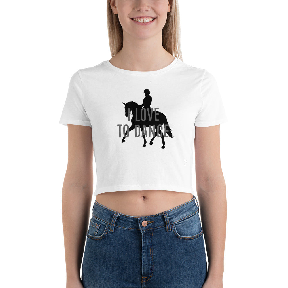 Women’s Cropped T-Shirt "I LOVE TO DANCE" Equestrian in Storm Grey & Basic Black on Classic White