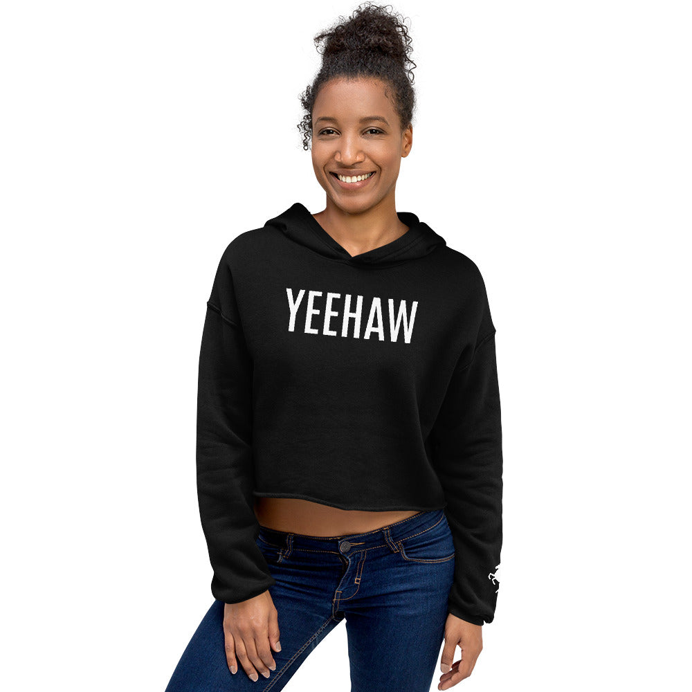Women's Cropped Hoodie "YEEHAW" in Classic White on Basic Black or Storm Grey