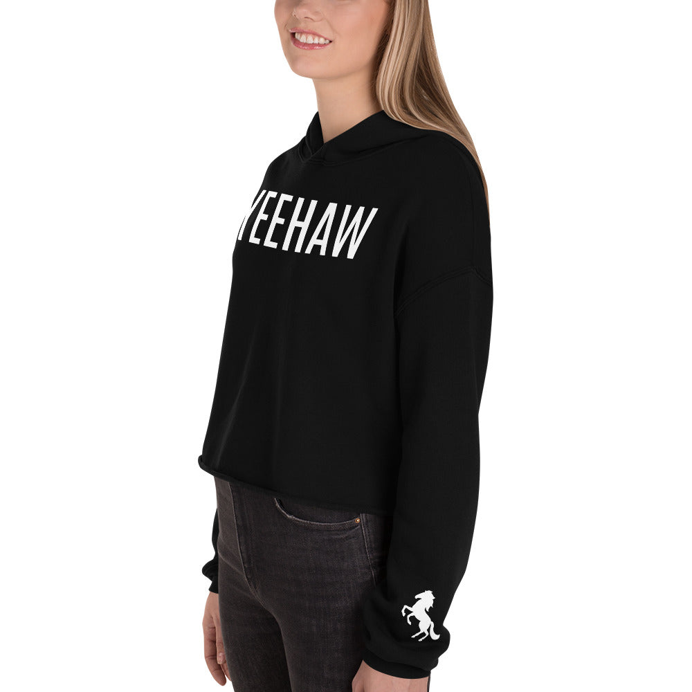 Women's Cropped Hoodie "YEEHAW" in Classic White on Basic Black or Storm Grey