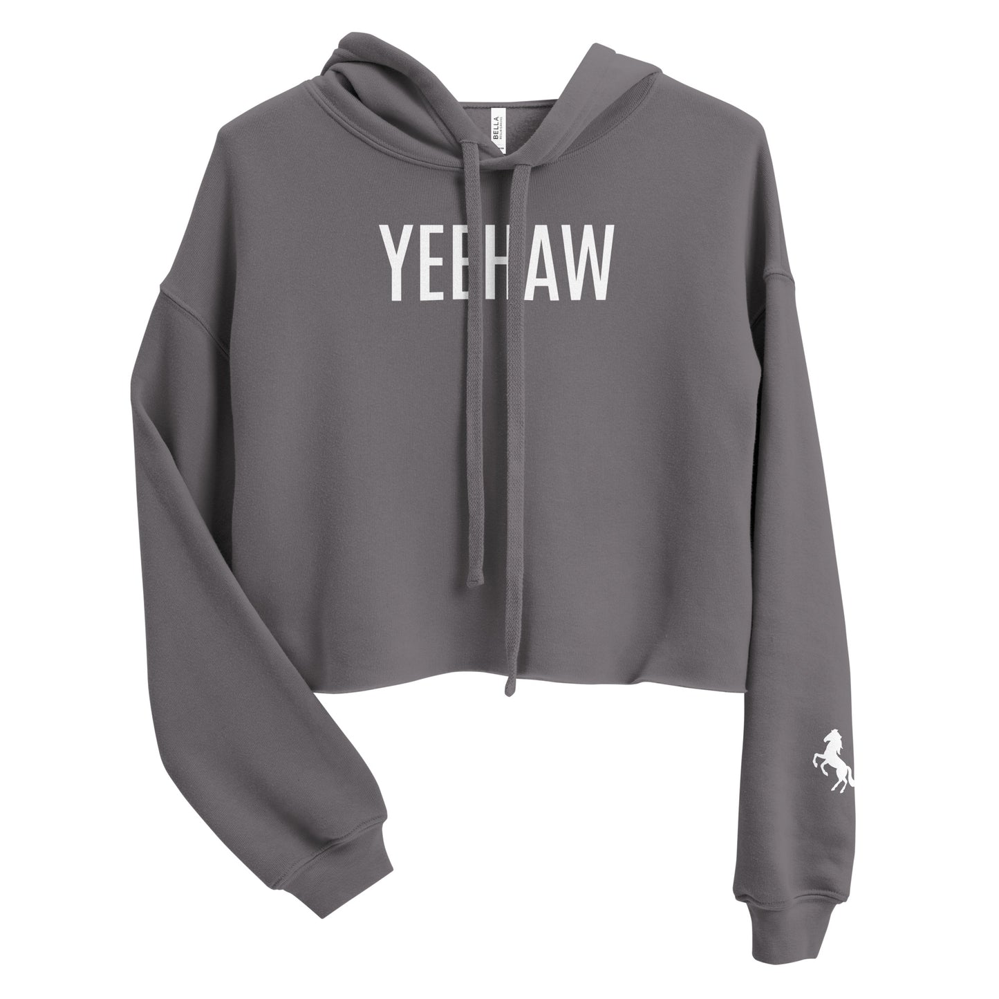 Women's Cropped Hoodie "YEEHAW" in Classic White on Basic Black or Storm Grey