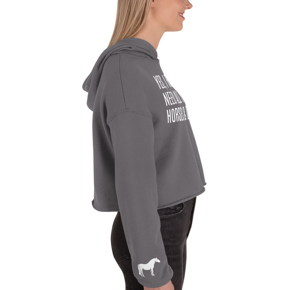 Women's Cropped Hoodie "HORSES & DOGS" in Classic White on Basic Black or Storm Grey