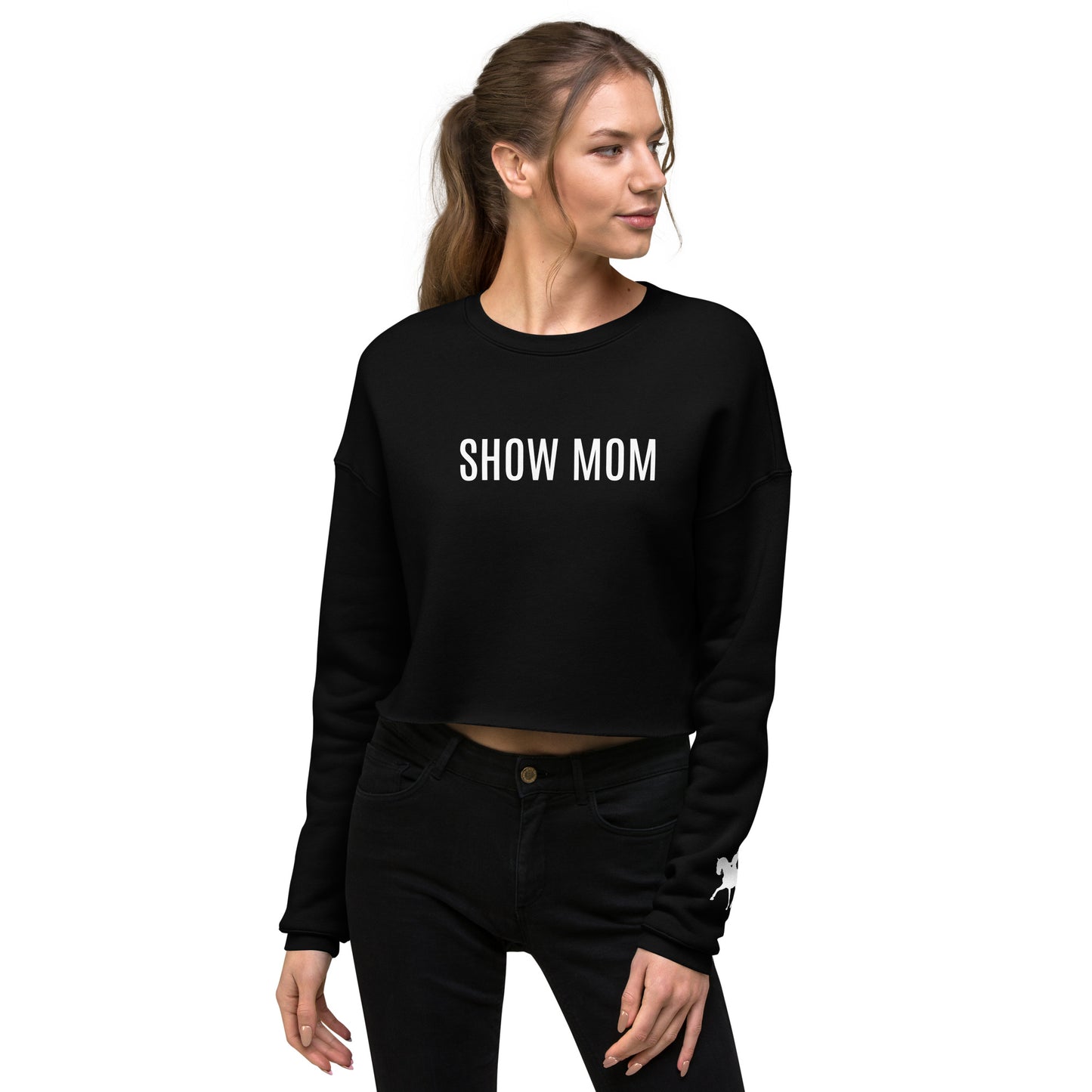 Women's Cropped Sweatshirt "SHOW MOM" in Classic White on Basic Black or French Navy