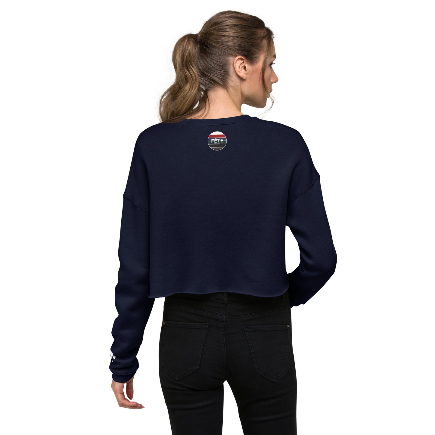 Women's Cropped Sweatshirt "HORSE POOR" in Classic White on Basic Black or French Navy