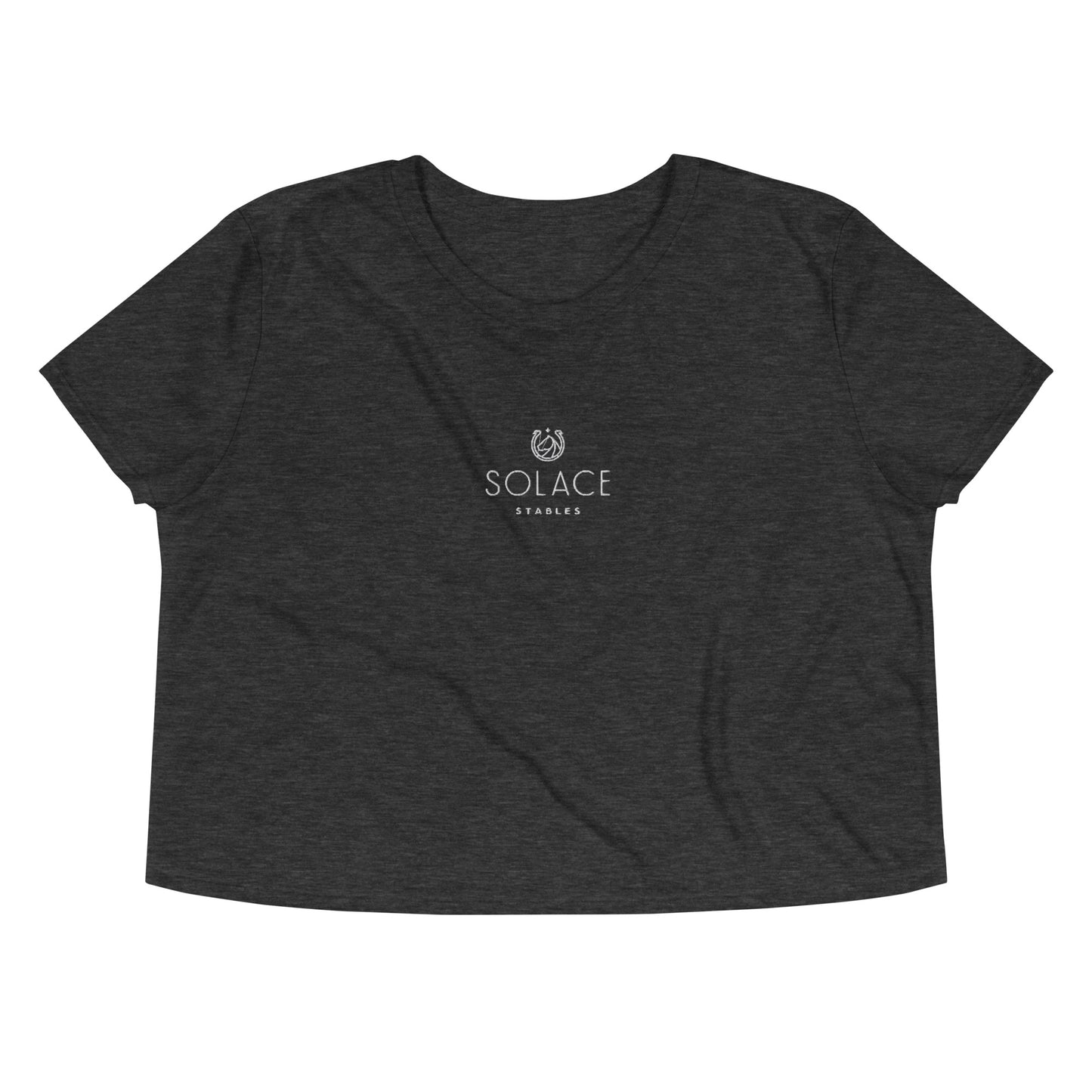 Women's Cropped T-Shirt "SOLACE STABLES" Embroidered in Classic White on Basic Black or Storm Grey