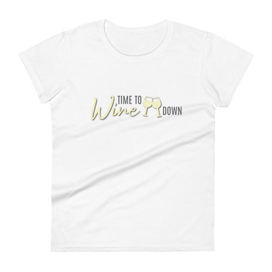 Women's T-Shirt "TIME TO WINE DOWN" in Frozen Lemonade & Storm Grey on Classic White