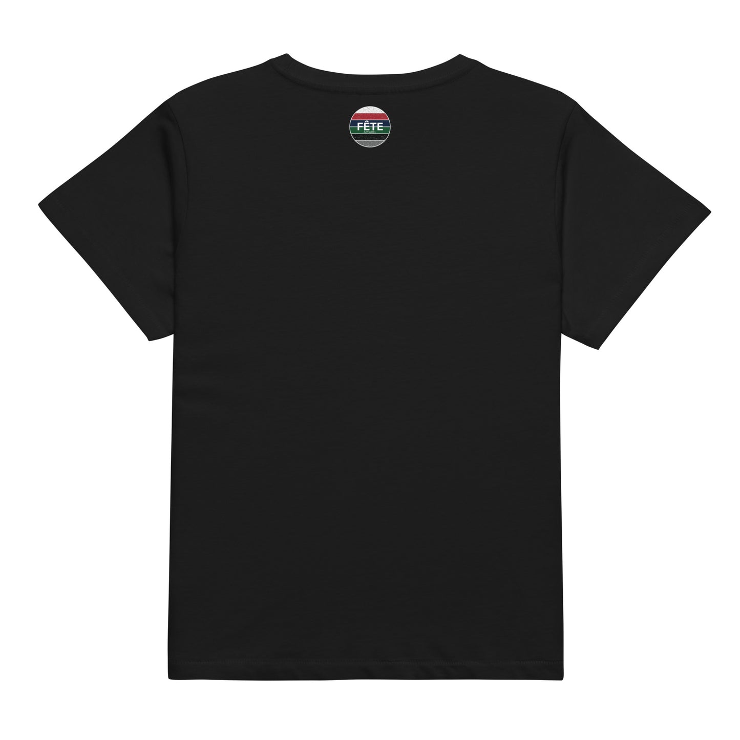 Women's High-Waisted T-Shirt "SOLACE STABLES" Embroidered in Classic White on Basic Black
