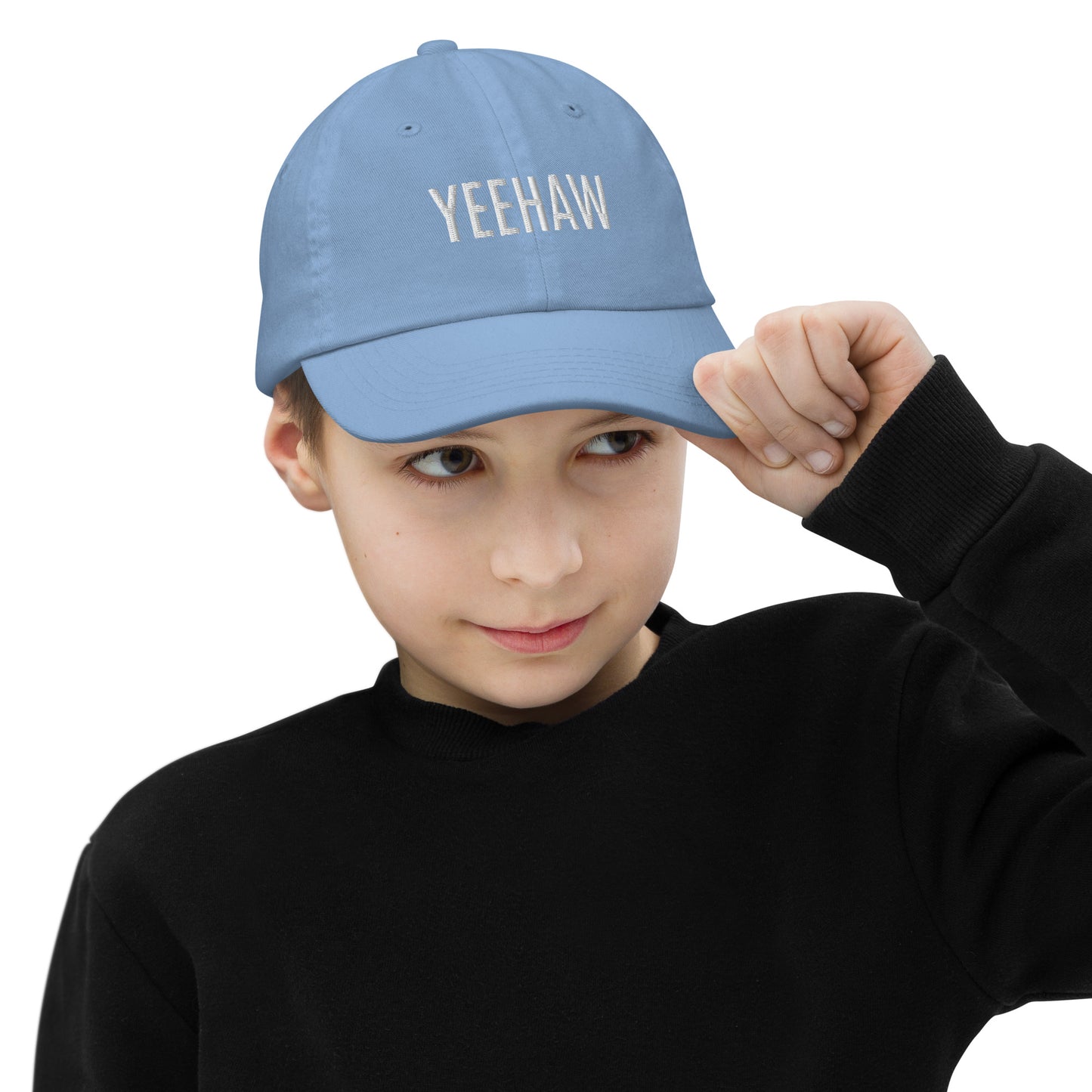 Children's & Youth Cap "YEEHAW" Embroidered in Classic White on Light Blue or Light Pink