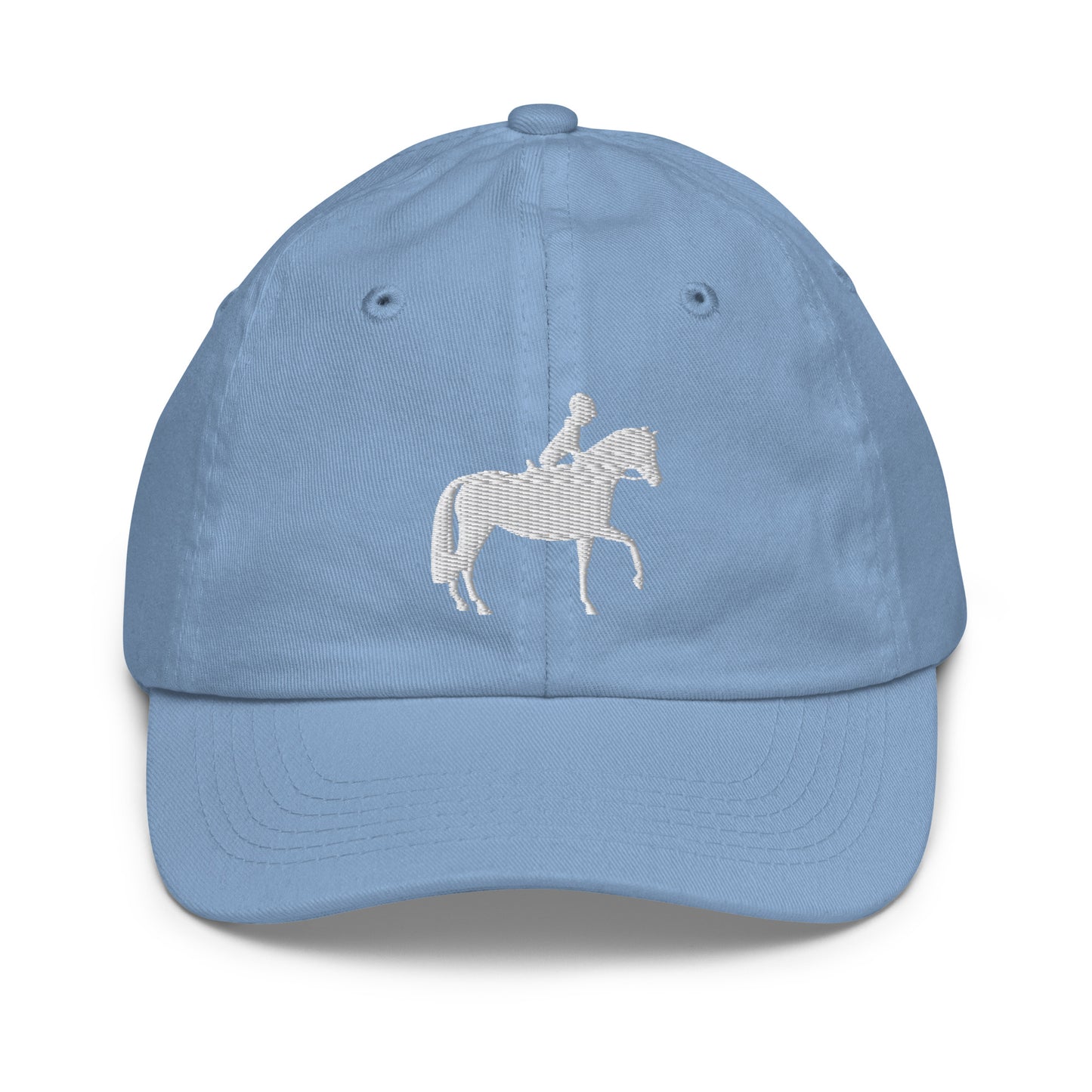Children's & Youth Cap Embroidered Equestrian in Classic White on Light Pink or Light Blue