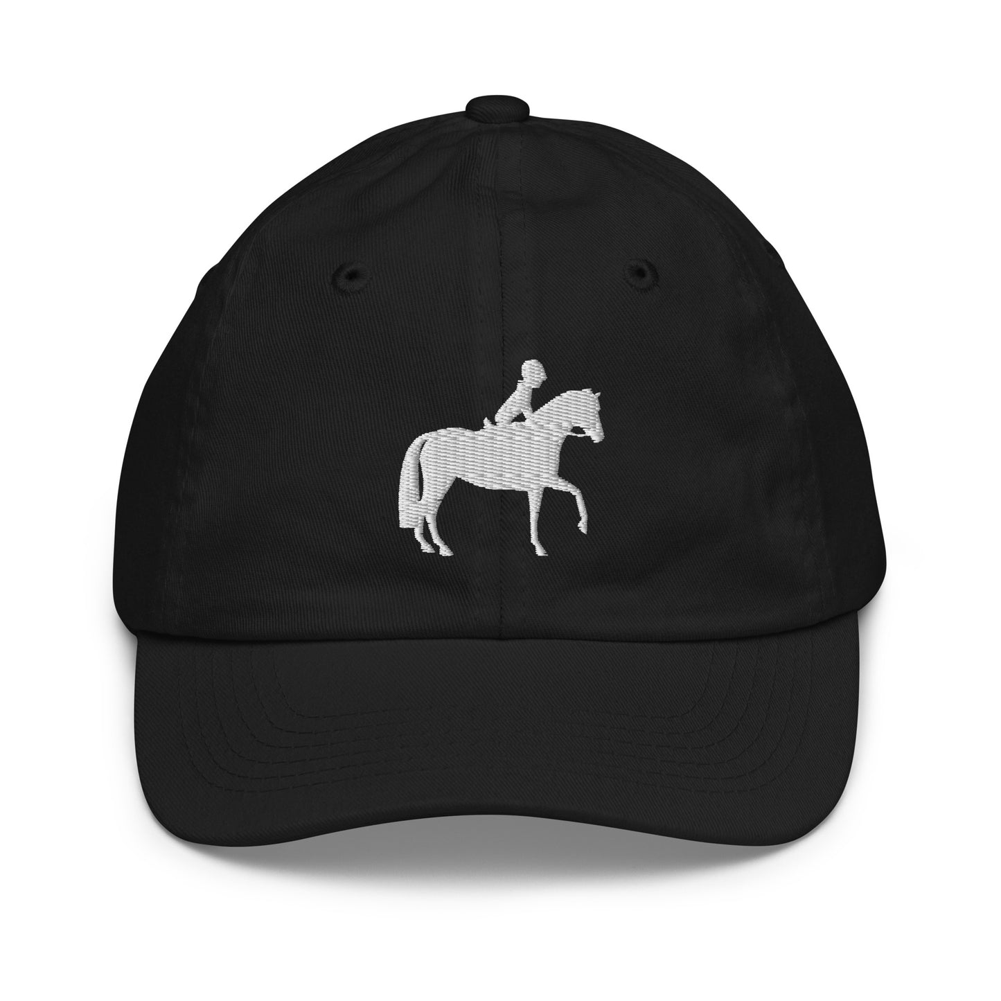 Children's & Youth Cap Equestrian Embroidered in Classic White on Basic Black, French Navy, Canadian Red or Light Grey