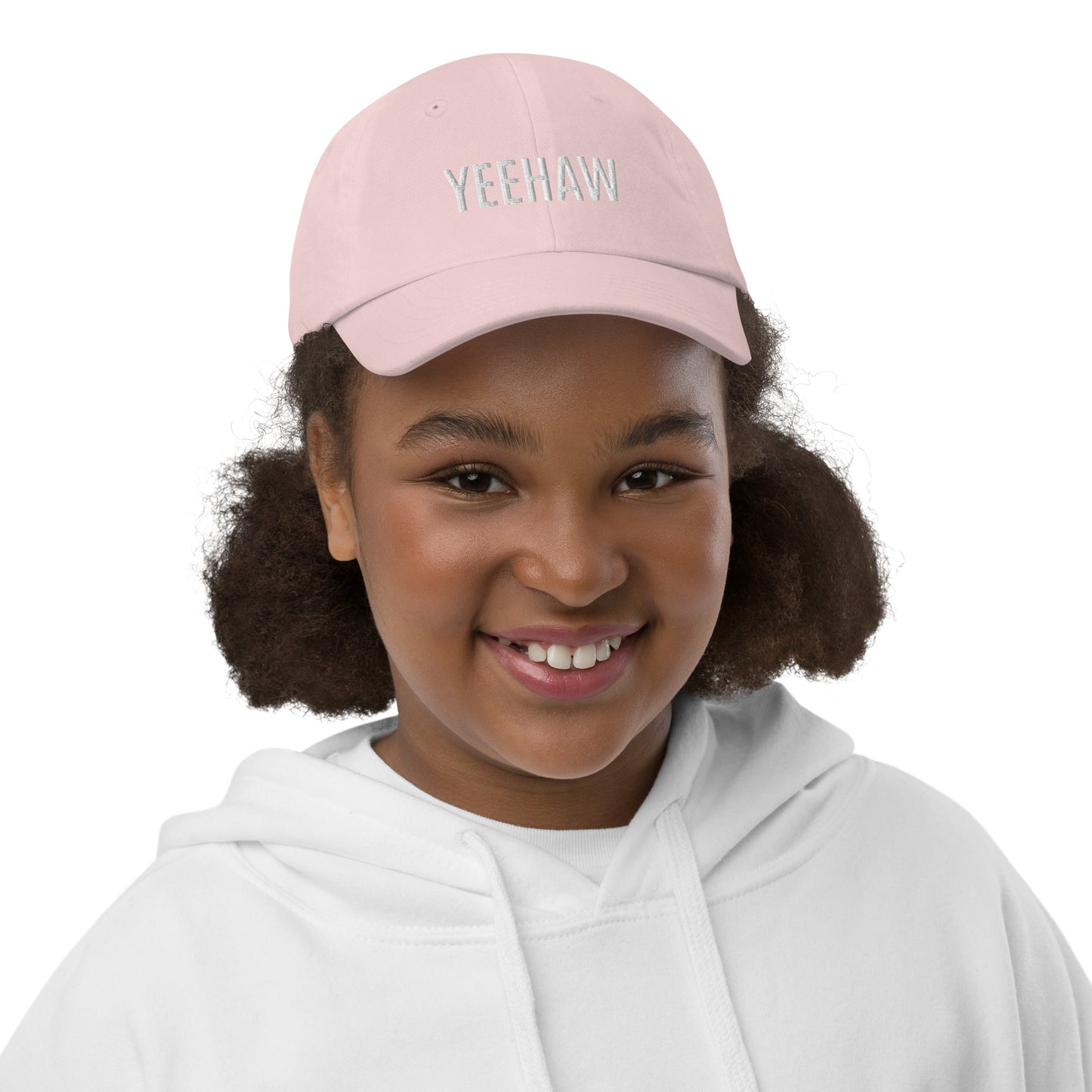 Children's & Youth Cap "YEEHAW" Embroidered in Classic White on Light Blue or Light Pink