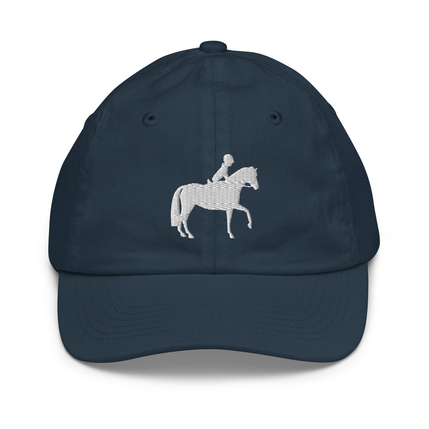 Children's & Youth Cap Equestrian Embroidered in Classic White on Basic Black, French Navy, Canadian Red or Light Grey
