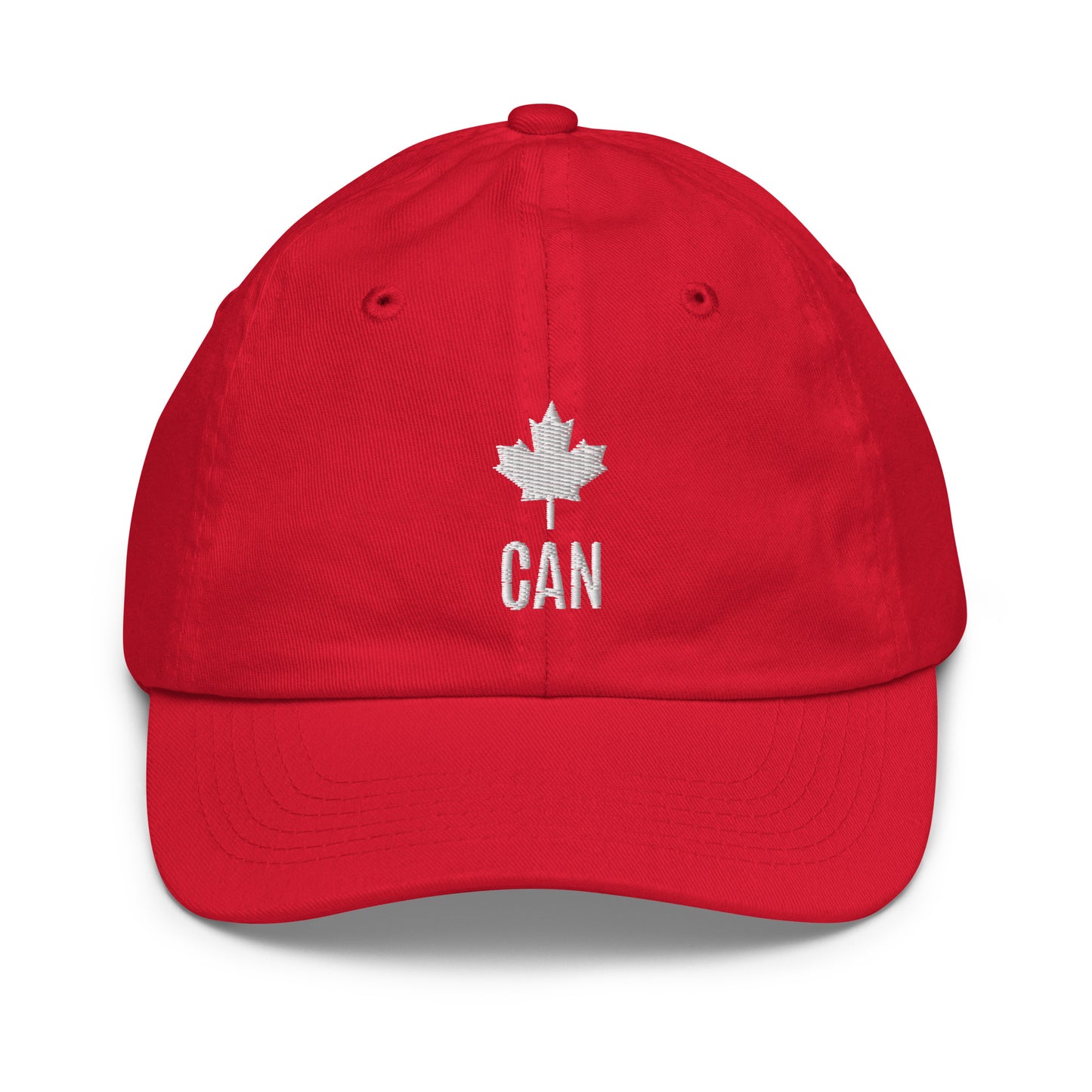 Children's & Youth Cap "CAN" Maple Leaf Embroidered in Classic White on Basic Black, French Navy or Canadian Red