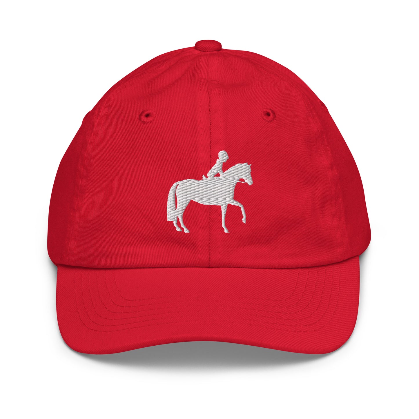 Children's & Youth Cap Equestrian Embroidered in Classic White on Basic Black, French Navy, Canadian Red or Light Grey