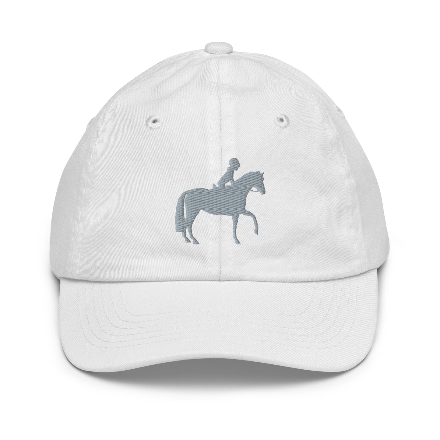 Children's & Youth Cap Embroidered Equestrian in Light Grey on Classic White