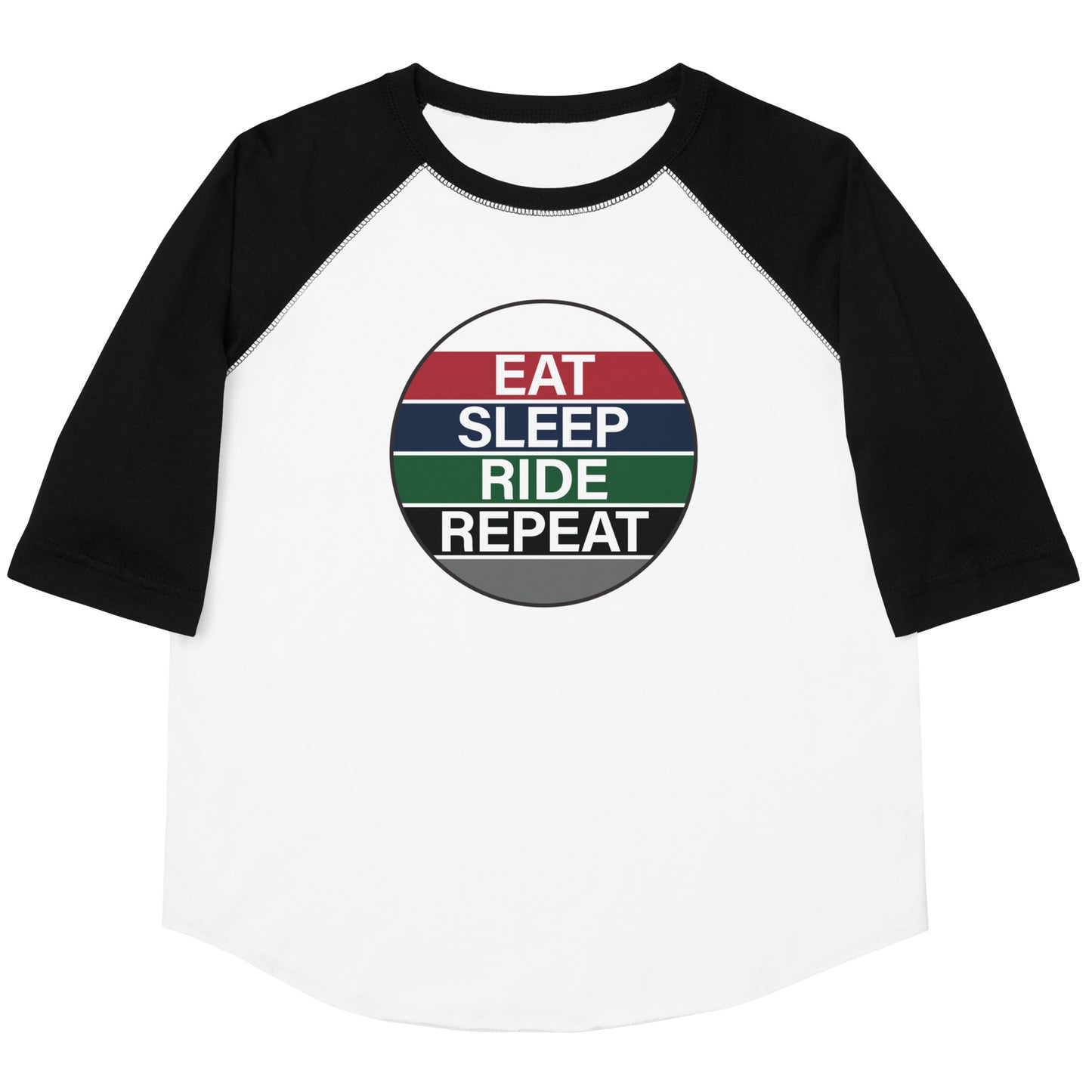 Youth Baseball Shirt 'EAT SLEEP RIDE REPEAT" in Francis XI Classic Colours
