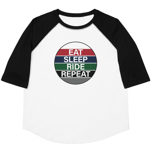 Youth Baseball Shirt 'EAT SLEEP RIDE REPEAT" in Francis XI Classic Colours
