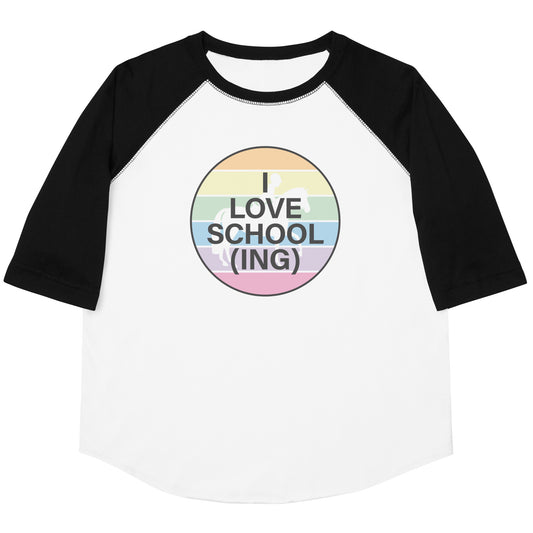 Youth Baseball Shirt "I LOVE SCHOOLING" in Fun Fetti Pastel Colours
